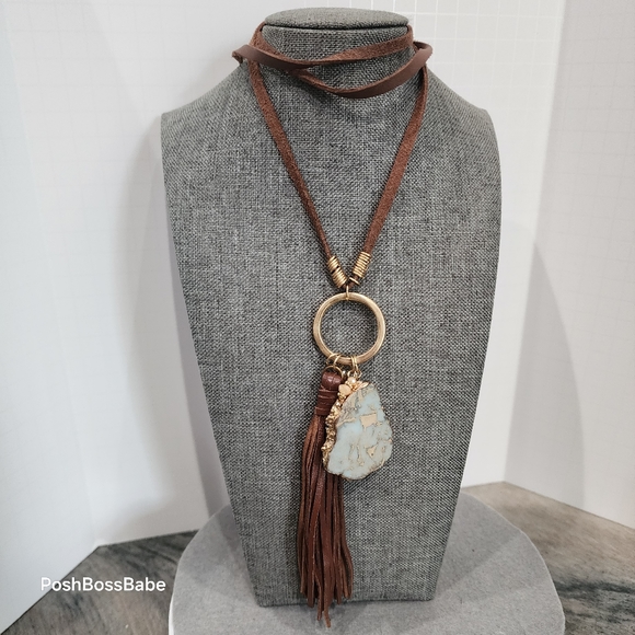 Jewelry - Stone with leather tassle on leather necklace